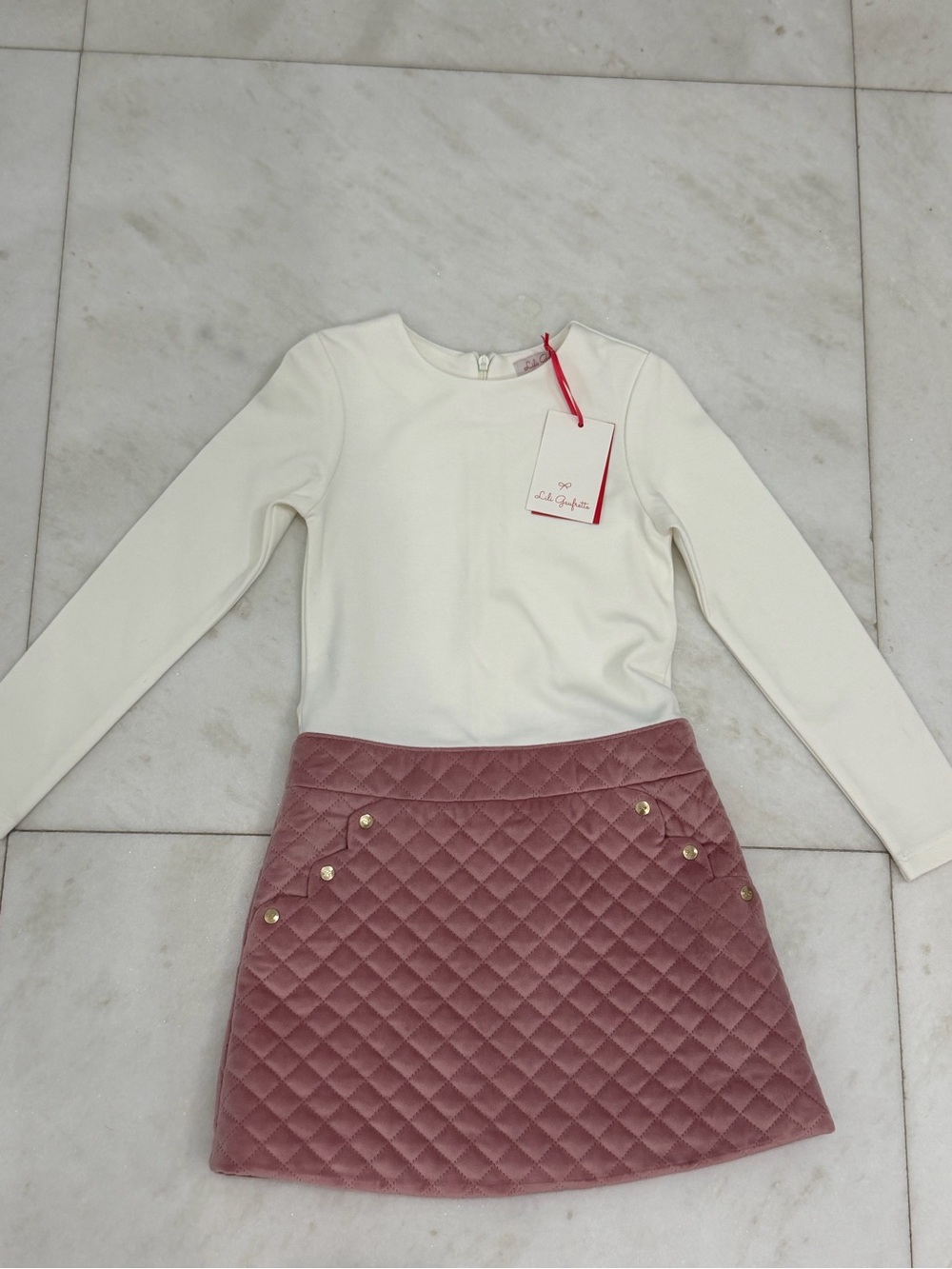 Lili Gaufrette Cream Top with Dusty Rose Quilted Skirt